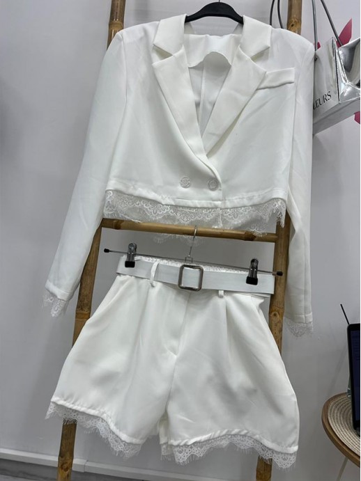 Късо сако с дантела White Късо сако с дантела White
