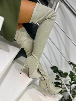 Чизми от велур Cassidi Nude Grey